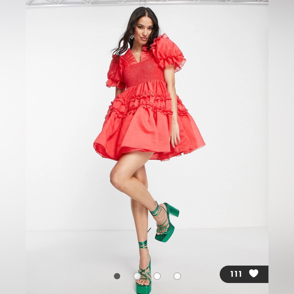 Dream Sister Jane short sleeve organza puff mini dress in red